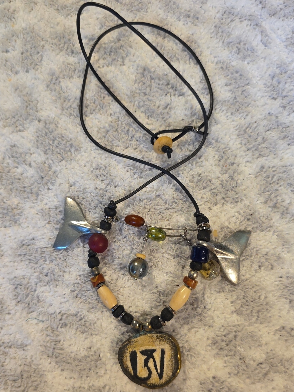 Tibetan Dzogchen Stone Pendant Necklace w Whale Tails Wacky Item Winner